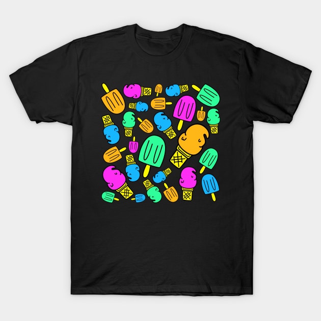 Neon Dessert - Ice Cream Cones and Popsicles T-Shirt by sadsquatch